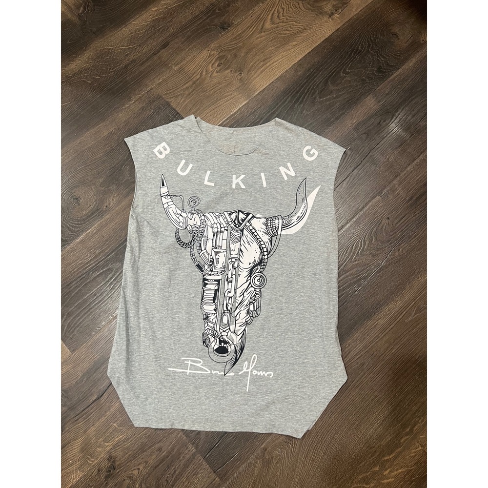 Bulking Poinati Tocnie Bulkino Muscle Tank Top Gray Bull Skull Graphic XL Chaser